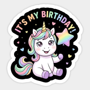 It’s My Birthday Unicorn – Cute Star Balloon Girls Birthday Sticker